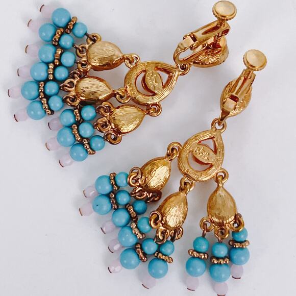 VTG Signed Joan Rivers Chandelier Screw Back Earrings Glass Beads Dangle Drop - Picture 8 of 12